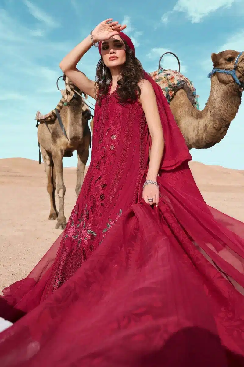 Maria.b | Luxury Lawn | Red | Unstitched | Embroidered Net Suit | 3 Piece - Image 3