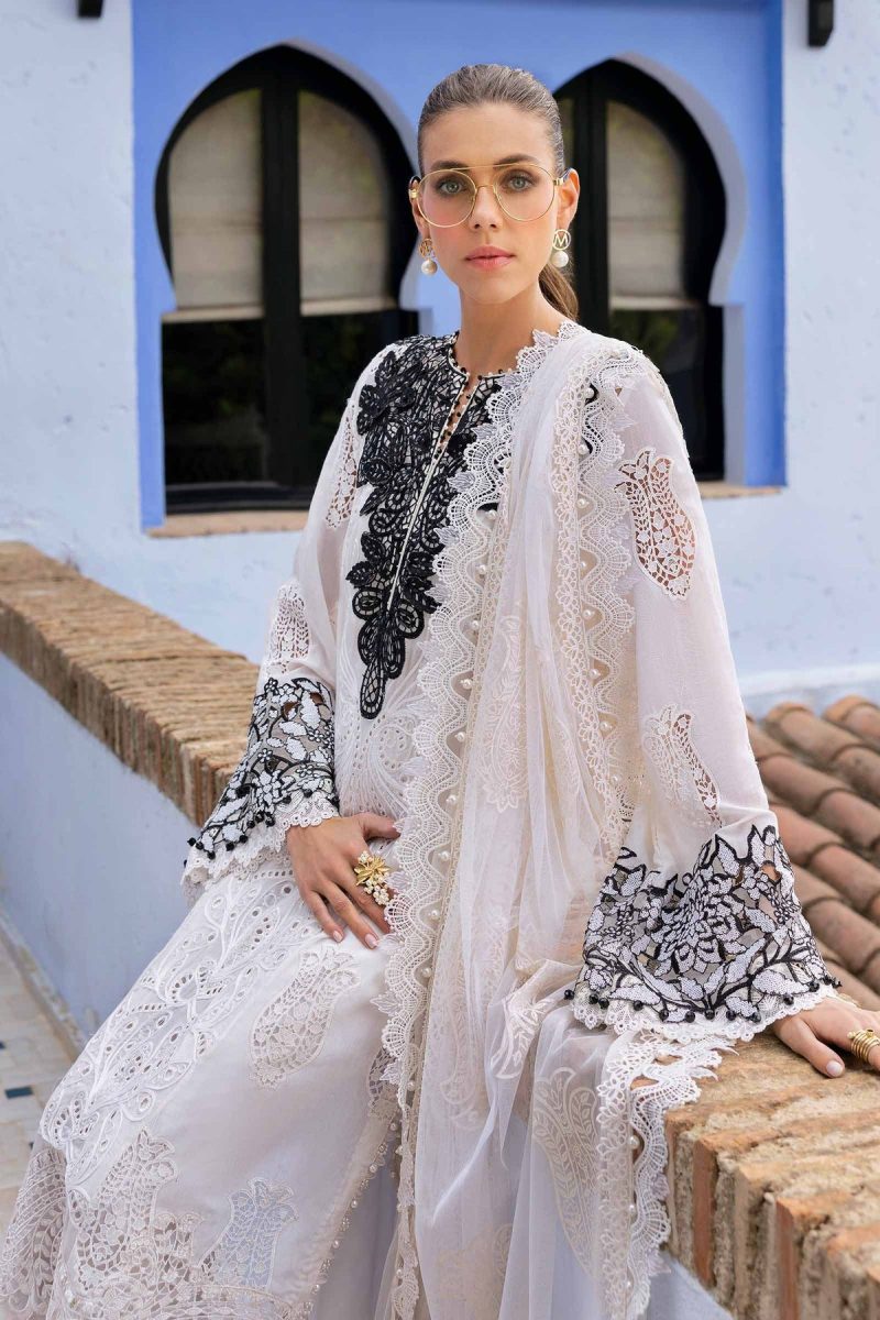 Maria.b | Luxury Lawn | Navy Blue | Unstitched | Embroidered Net Suit | 3 Piece - Image 2