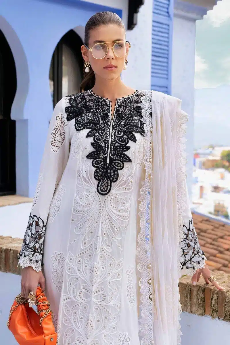 Maria.b | Luxury Lawn | Navy Blue | Unstitched | Embroidered Net Suit | 3 Piece - Image 3