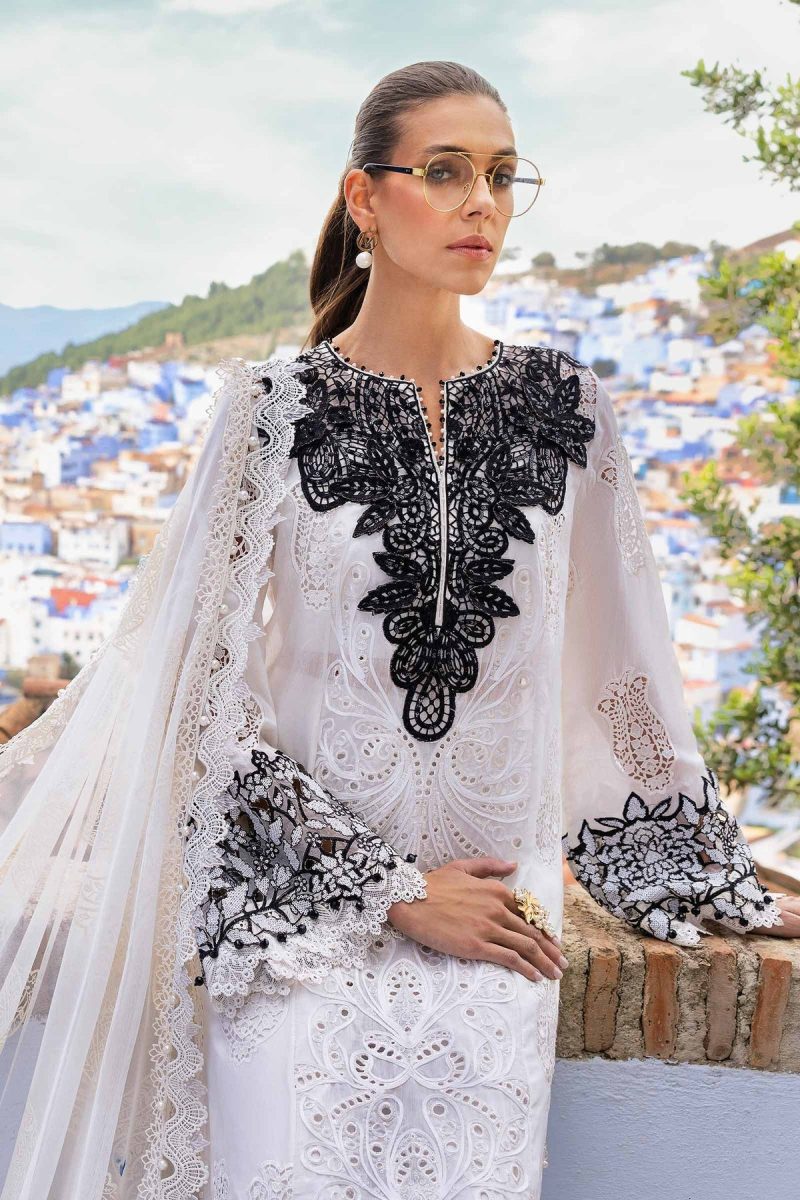 Maria.b | Luxury Lawn | Navy Blue | Unstitched | Embroidered Net Suit | 3 Piece - Image 4
