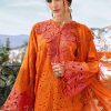 Maria.b | Luxury Lawn | Orange | Unstitched | Embroidered Net Suit | 3 Piece - Image 3
