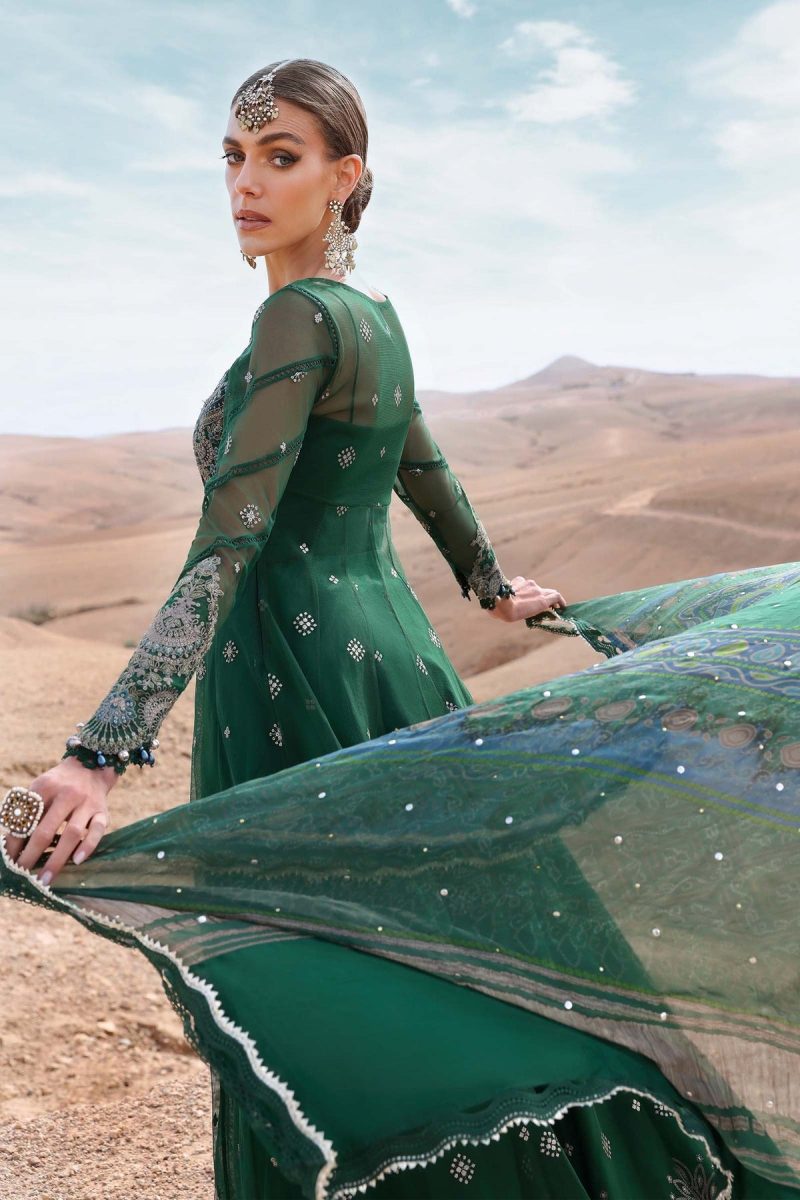 Maria.b | Luxury Lawn | Green | Unstitched | Embroidered Net Suit | 3 Piece - Image 2