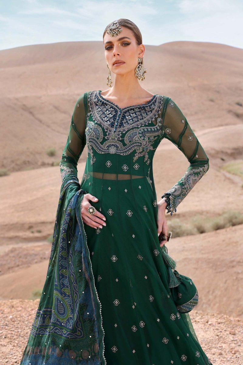 Maria.b | Luxury Lawn | Green | Unstitched | Embroidered Net Suit | 3 Piece - Image 3