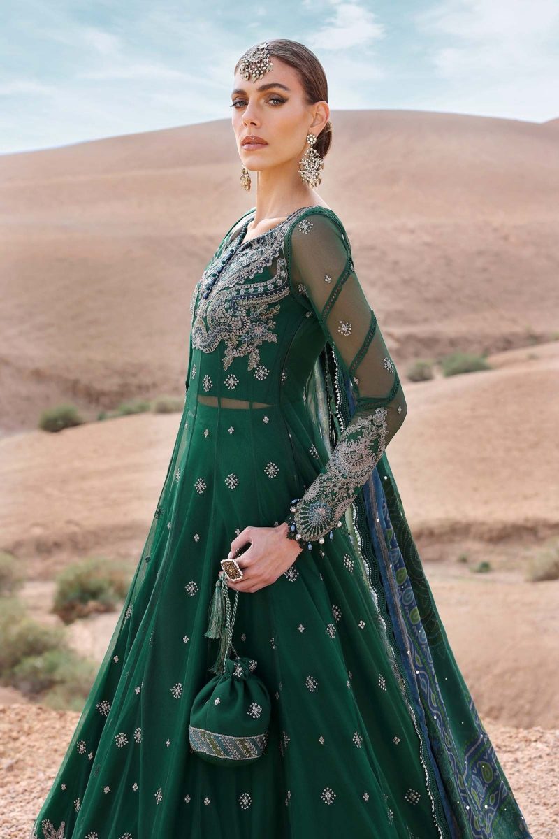 Maria.b | Luxury Lawn | Green | Unstitched | Embroidered Net Suit | 3 Piece - Image 4