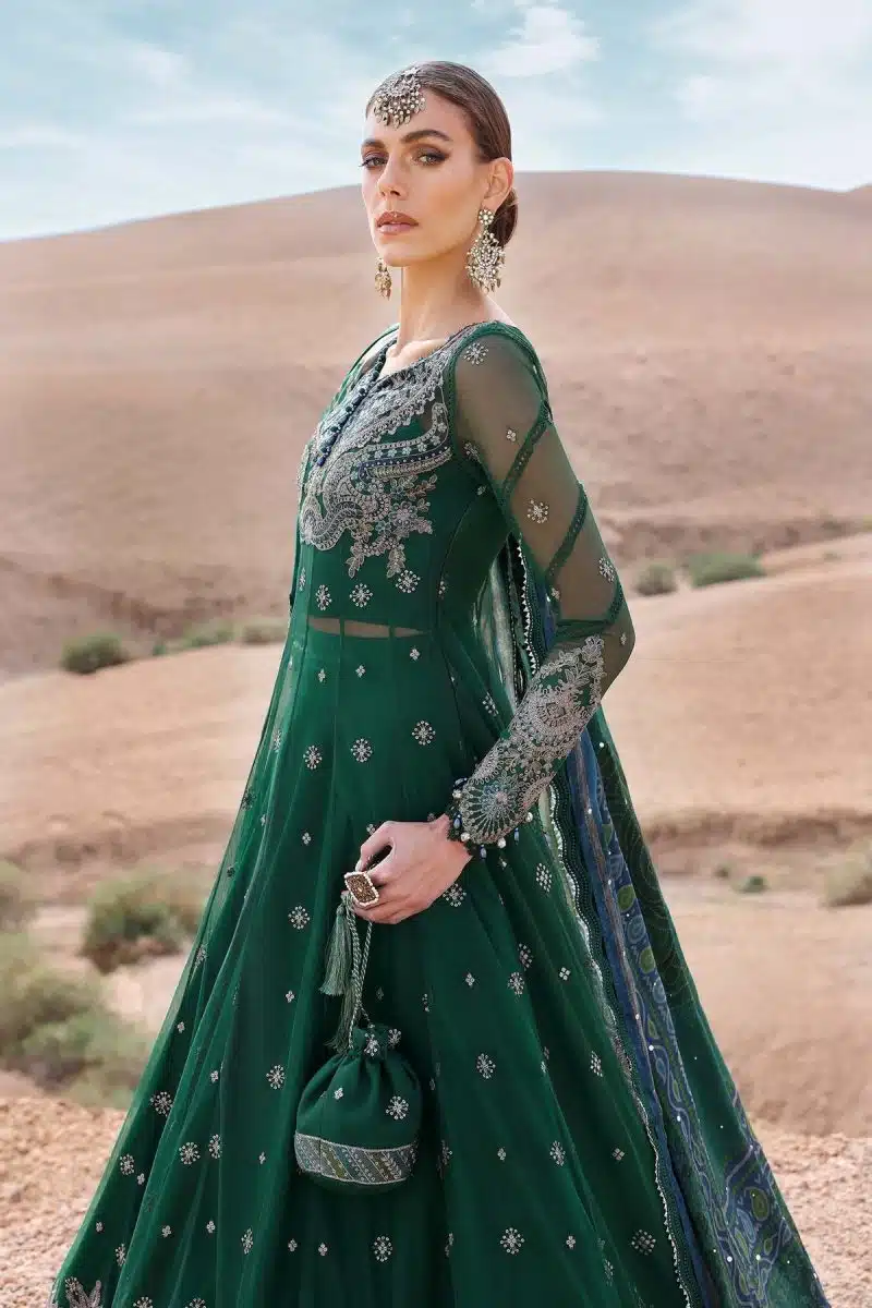 Maria.b | Luxury Lawn | Green | Unstitched | Embroidered Net Suit | 3 Piece - Image 4