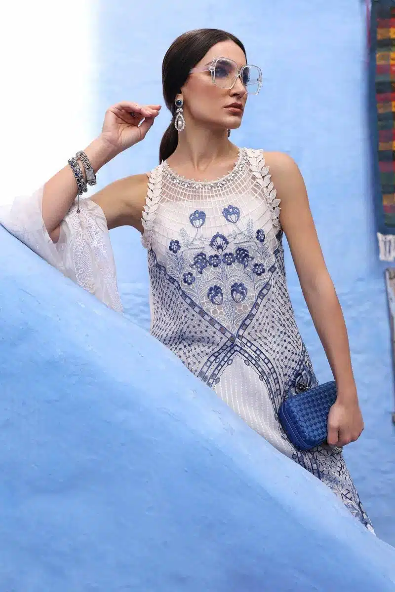 Maria.b | Luxury Lawn | White | Unstitched | Embroidered Net Suit | 3 Piece - Image 3
