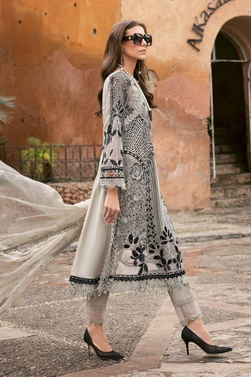 Maria.b | Luxury Lawn | Mouse Grey | Unstitched | Embroidered Net Suit | 3 Piece - Image 2
