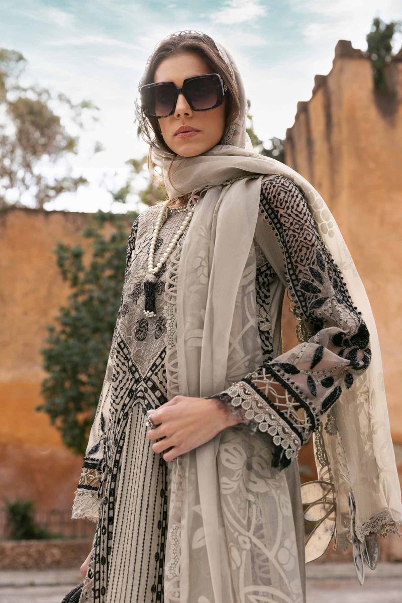 Maria.b | Luxury Lawn | Mouse Grey | Unstitched | Embroidered Net Suit | 3 Piece - Image 4