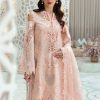 Maria.b | Luxury Lawn | Peach | Unstitched | Embroidered Net Suit | 3 Piece - Image 2