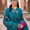 Maria.b | Luxury Lawn | Teal | Unstitched | Embroidered Net Suit | 3 Piece - Image 3