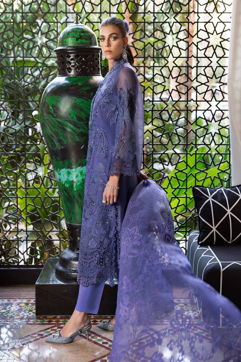 Maria.b | Luxury Lawn | Violet | Unstitched | Embroidered Net Suit | 3 Piece - Image 2