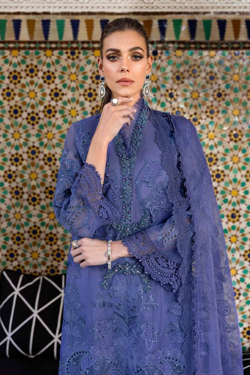 Maria.b | Luxury Lawn | Violet | Unstitched | Embroidered Net Suit | 3 Piece - Image 4