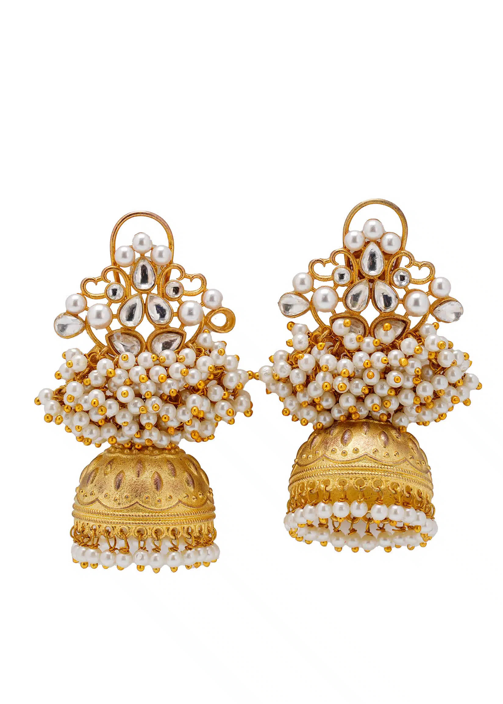 Gold Jhumka with Silver Kundan | Half Lulu | White Lulu Tassels | Indian Traditional Style
