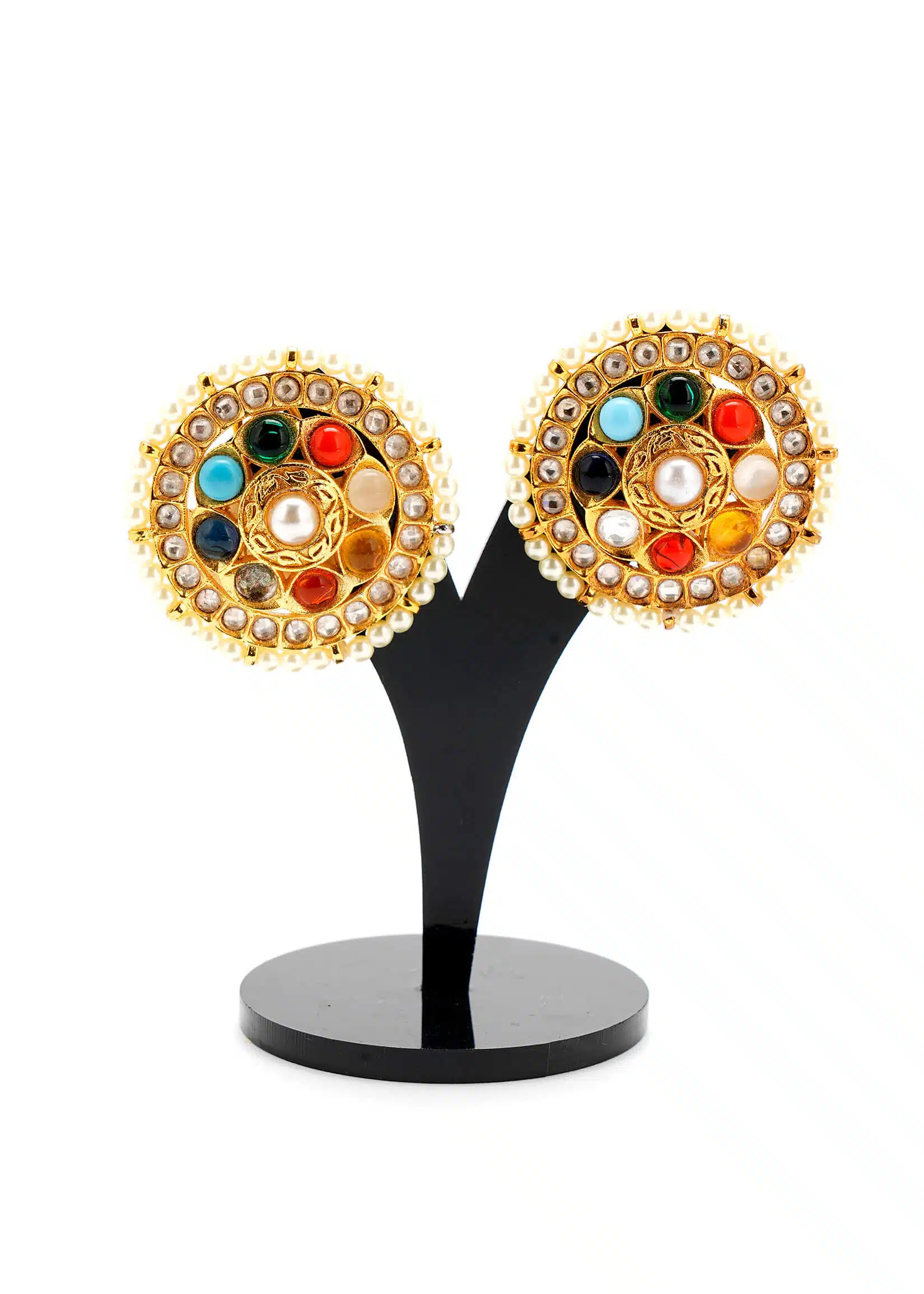 Gold Metal Polki Tops | Lulu Details with White, Red, Emerald & Yellow Beads