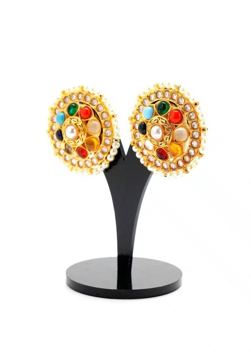 Gold Metal Polki Tops | Lulu Details with White, Red, Emerald & Yellow Beads - Image 2