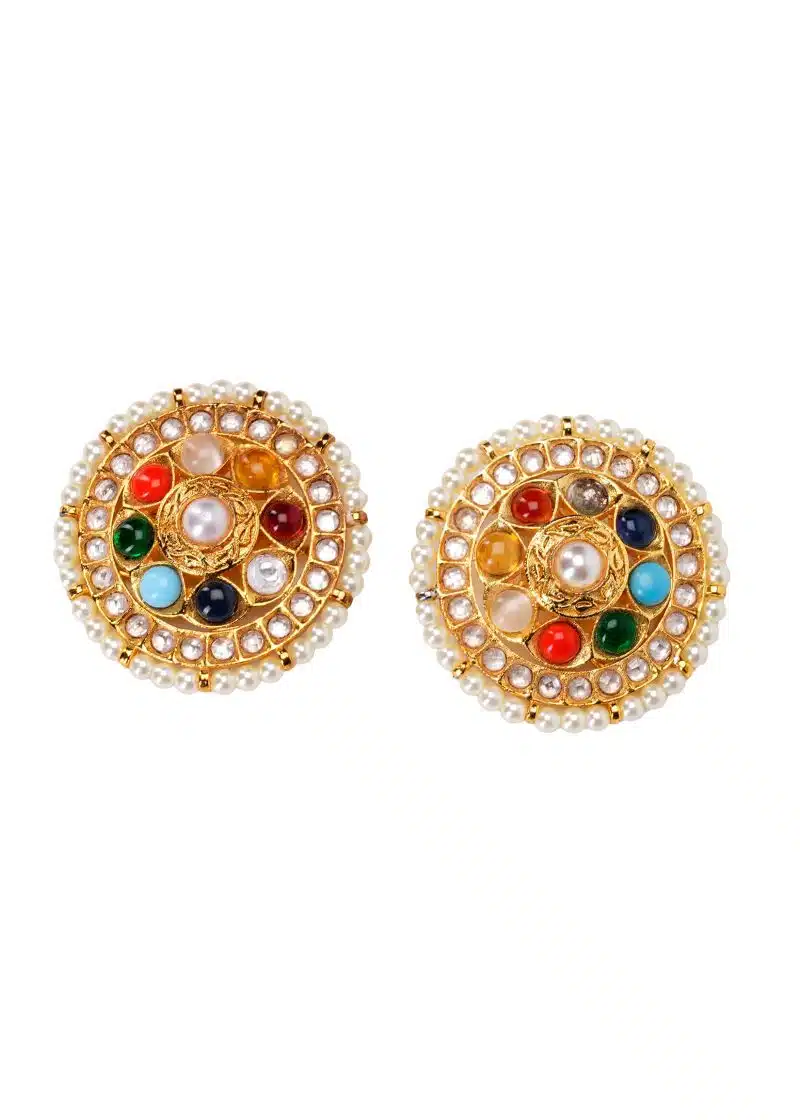 Gold Metal Polki Tops | Lulu Details with White, Red, Emerald & Yellow Beads - Image 3