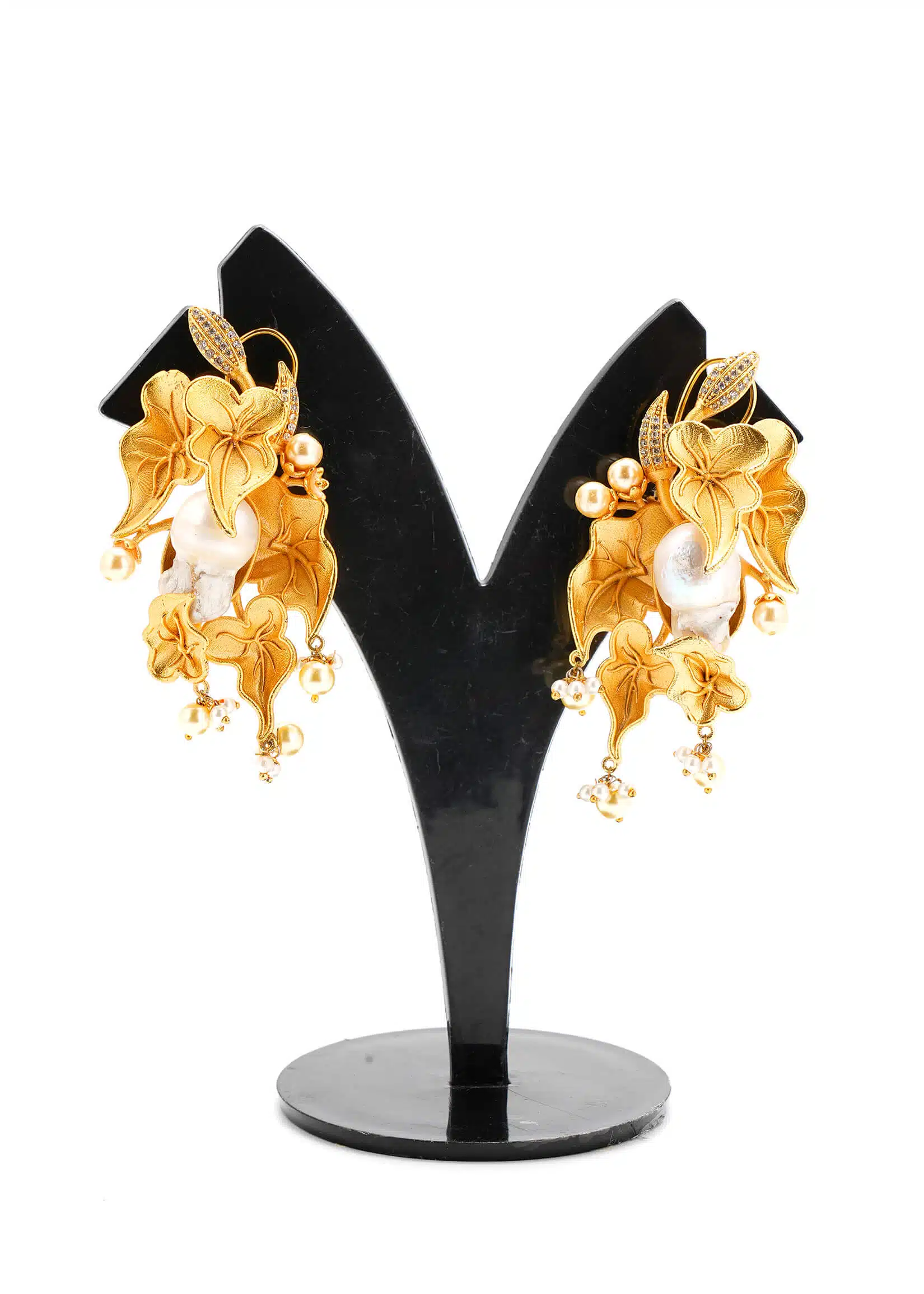 Big Lulu Flower Earrings | Gold Metal Silver Diamond with Off White & Yellow Tassel