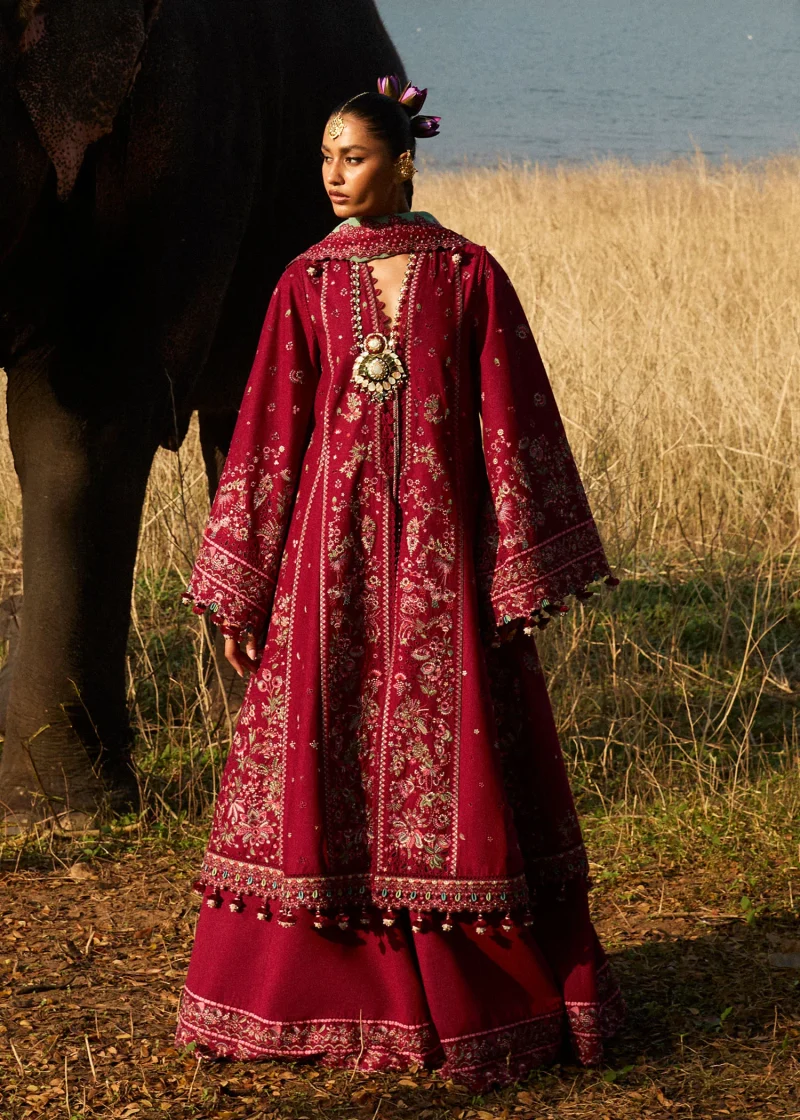Hussain Rehar | luxury lawn25 | Maroon  | Unstitched | Festive wear | Mahogany | 3pc set.