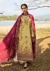 Hussain Rehar | luxury lawn25 | Apple Green  | Unstitched | Festive wear | Minted | 3pc set.