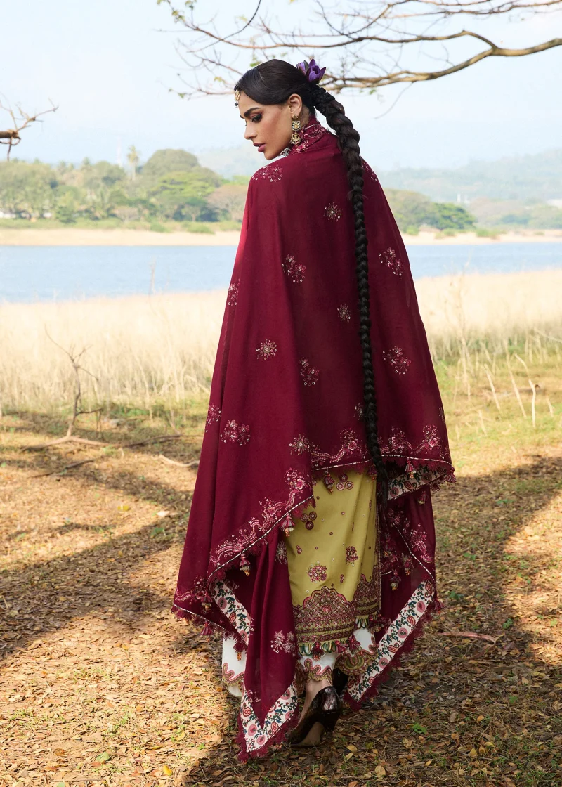 Hussain Rehar | luxury lawn25 | Apple Green  | Unstitched | Festive wear | Minted | 3pc set. - Image 3