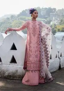 Hussain Rehar | luxury lawn25 | Rose  | Unstitched | Festive wear | Peaar | 3pc set.