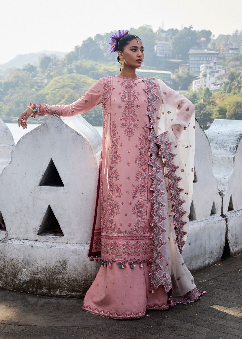 Hussain Rehar | luxury lawn25 | Rose  | Unstitched | Festive wear | Peaar | 3pc set.