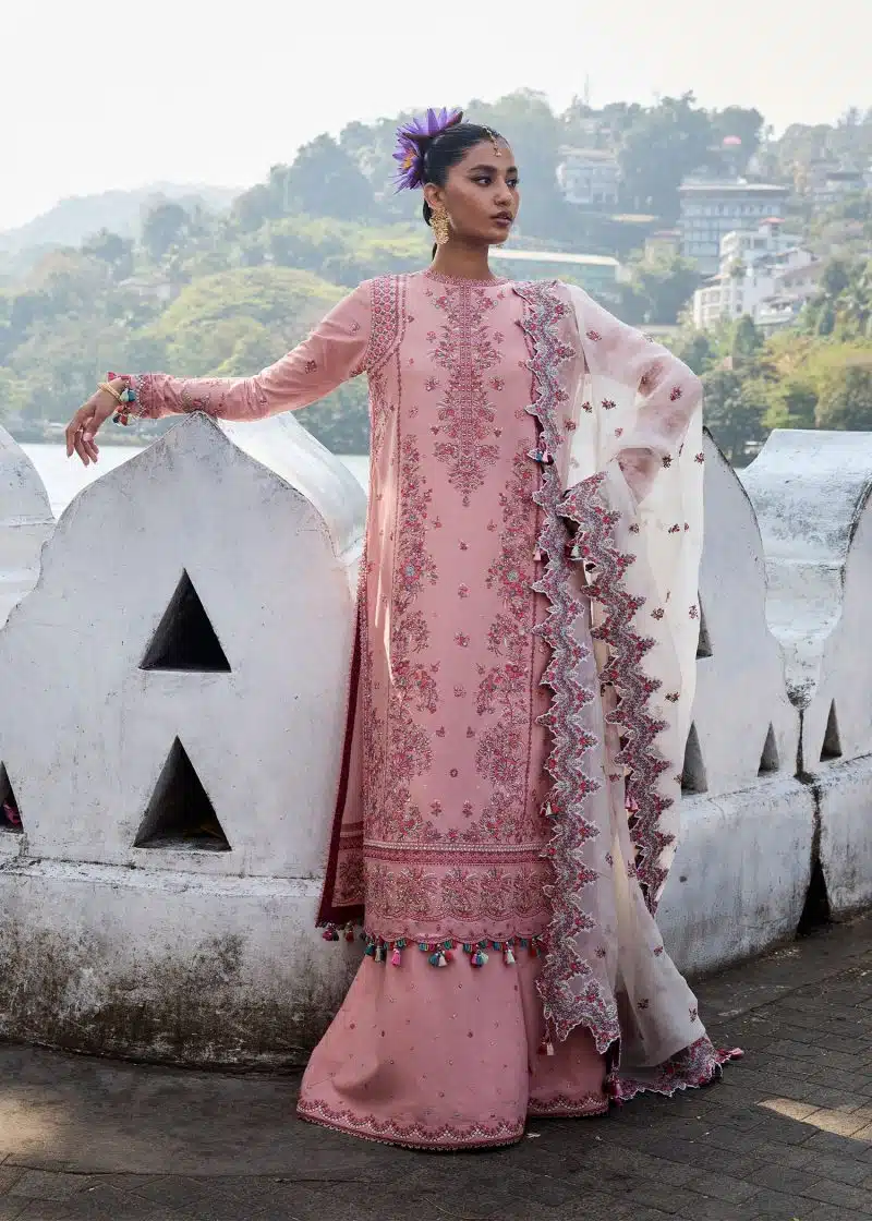 Hussain Rehar | luxury lawn25 | Rose  | Unstitched | Festive wear | Peaar | 3pc set.