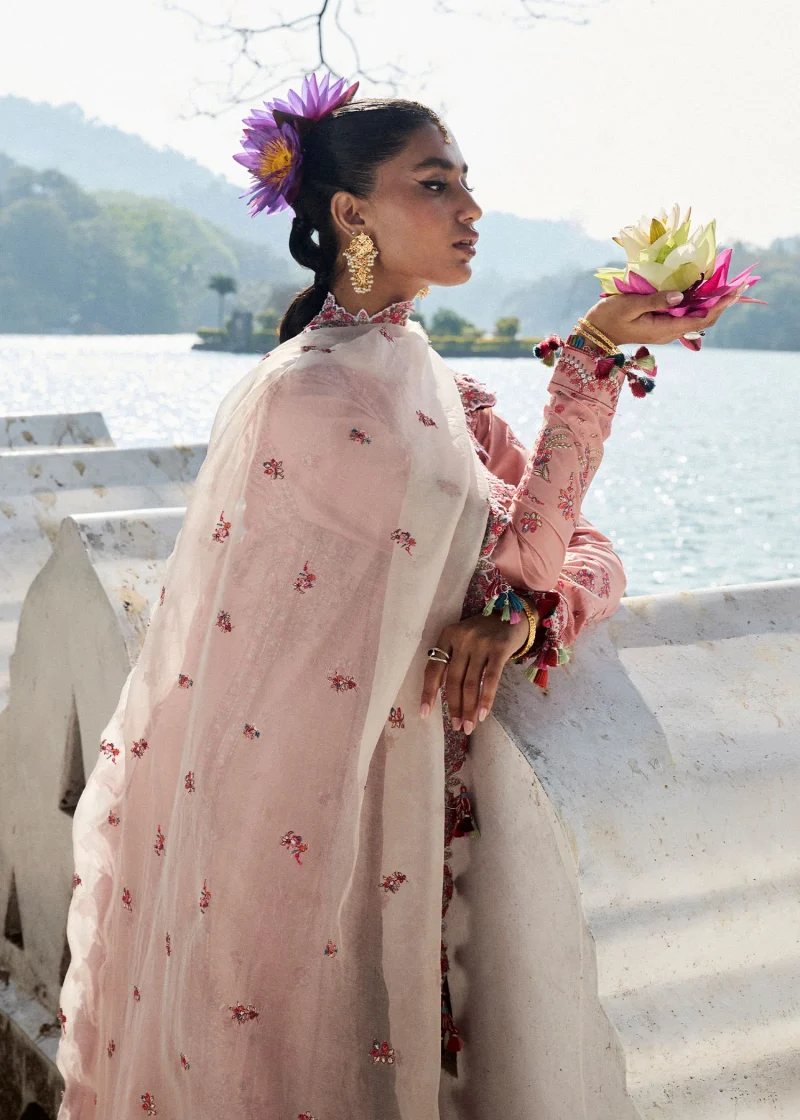 Hussain Rehar | luxury lawn25 | Rose  | Unstitched | Festive wear | Peaar | 3pc set. - Image 3
