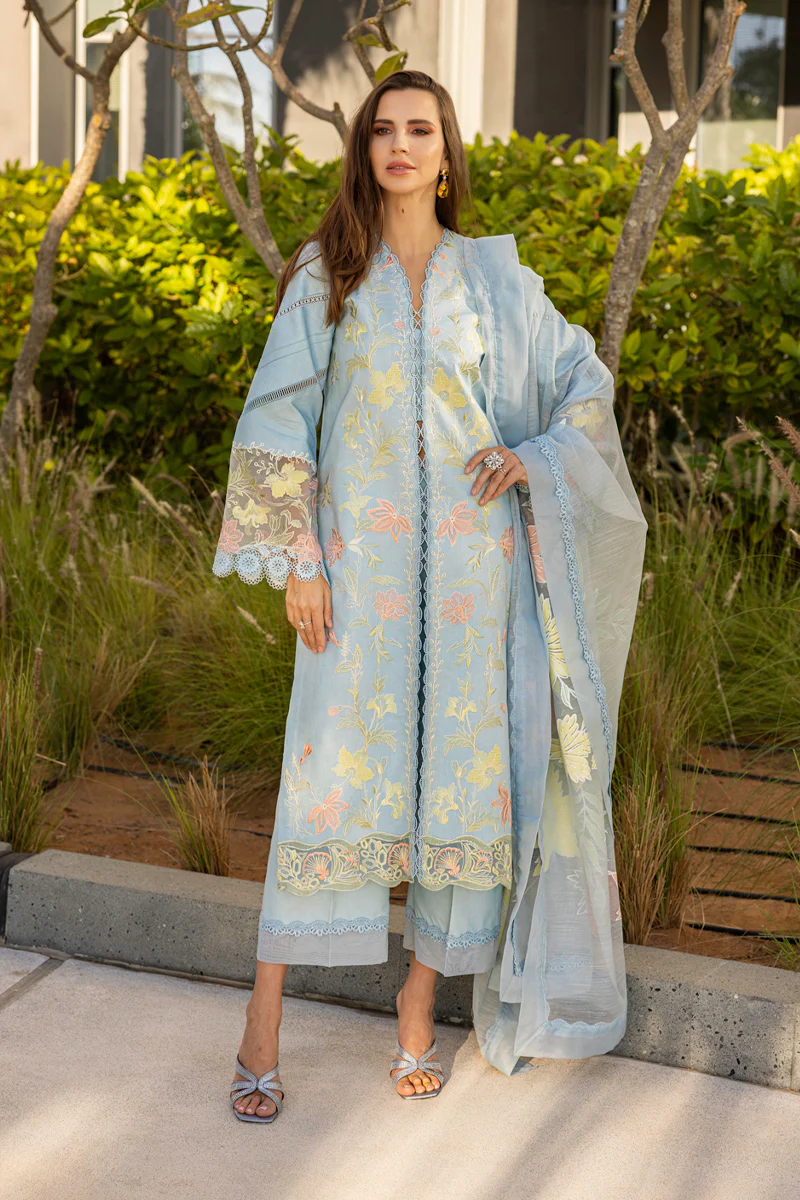 Rang Rasiya | Carnation Summer Edit | Ocean | Sky Blue | Unstitched Embroidered Net Suit | 3 Pc