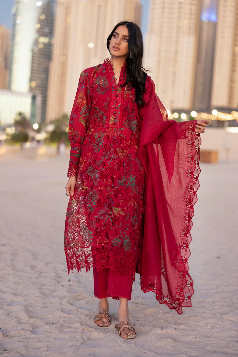 Rang Rasiya | Carnation Summer Edit | Scarlet | Red | Unstitched Embroidered Net Suit | 3 Pc