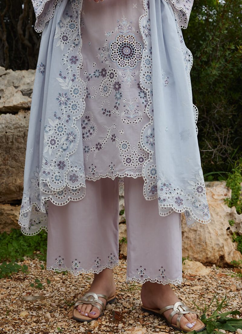 Image | Lawnkari 25 Collection | Lilac/Blue | Unstitched | Festive wear | Lyra- D1 | 3 pc set. - Image 3