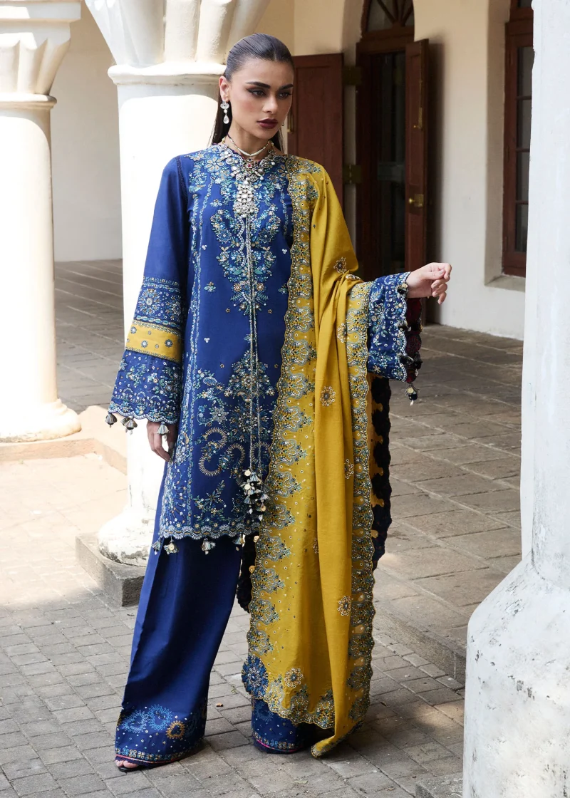 Hussain Rehar | luxury lawn25 | Blue  | Unstitched | Festive wear | Riviera | 3pc set.