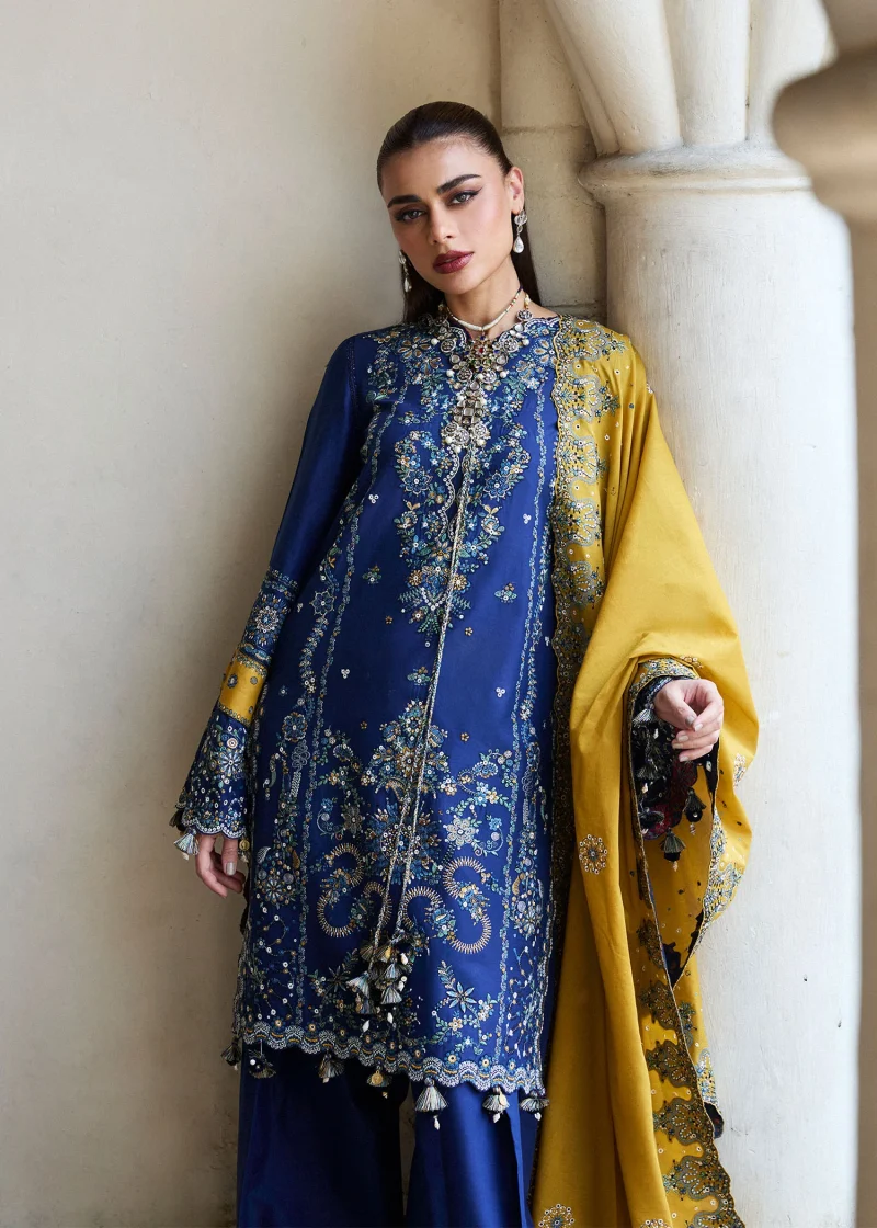 Hussain Rehar | luxury lawn25 | Blue  | Unstitched | Festive wear | Riviera | 3pc set. - Image 2