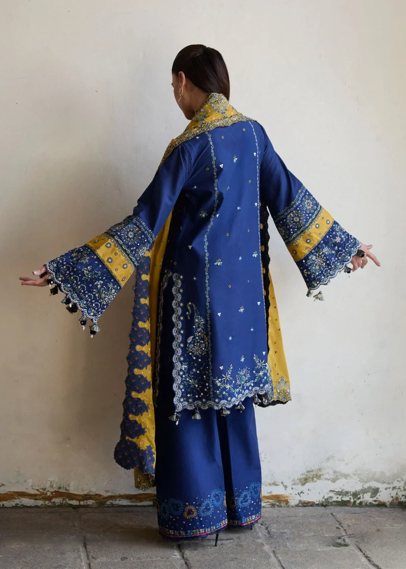 Hussain Rehar | luxury lawn25 | Blue  | Unstitched | Festive wear | Riviera | 3pc set. - Image 3