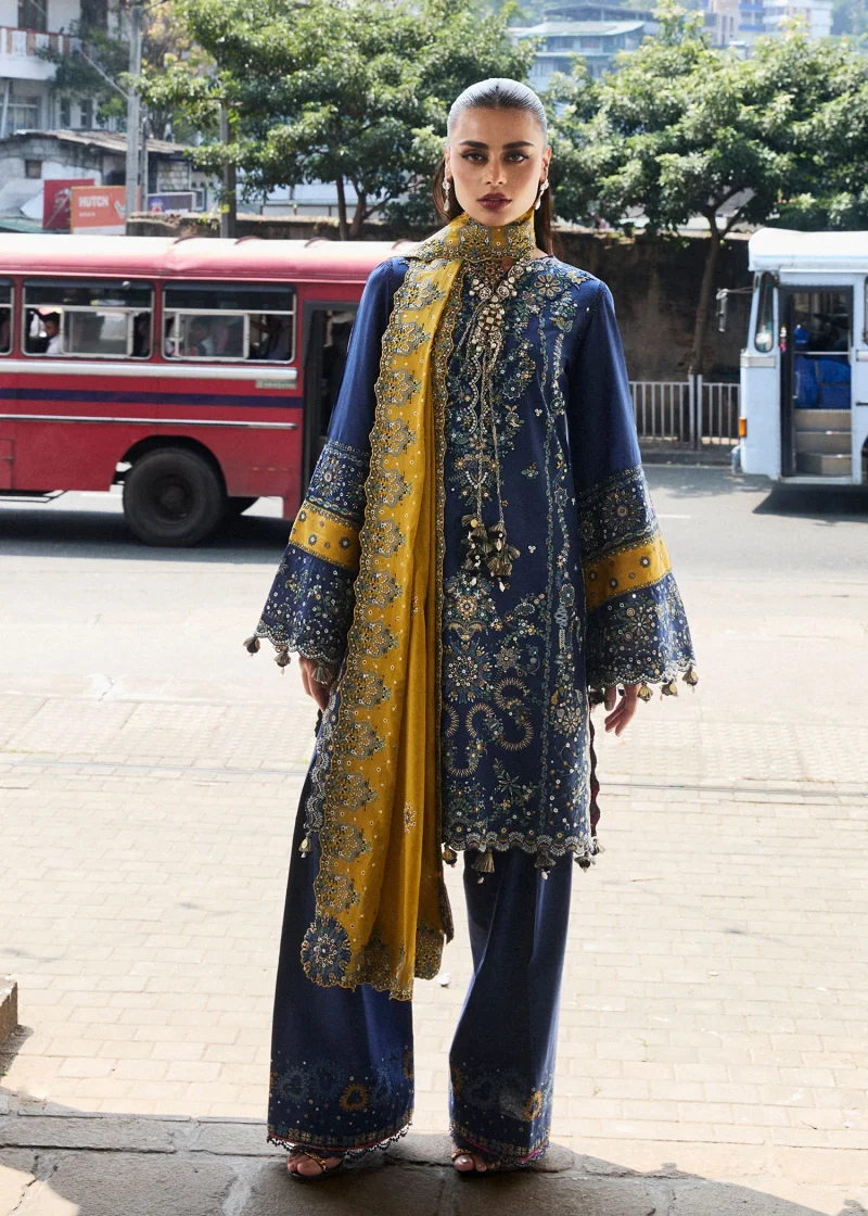 Hussain Rehar | luxury lawn25 | Blue  | Unstitched | Festive wear | Riviera | 3pc set. - Image 4
