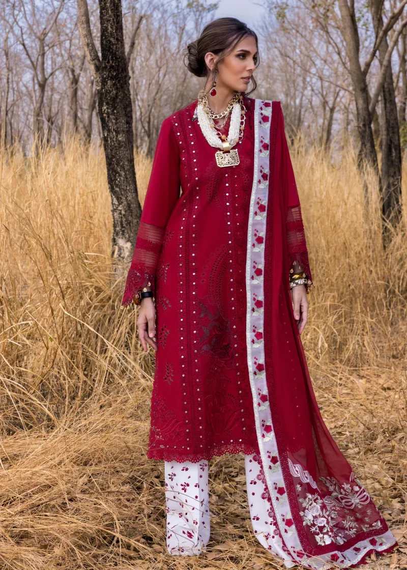 Saira Shakira | Luxury lawn'25 | Shams-a | Lawn | Flame | Embroidered Suit | 3pc - Image 2