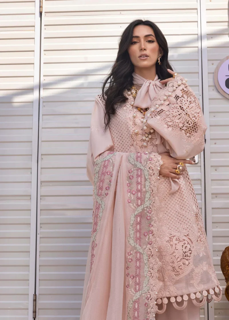 Saira Shakira | Luxury lawn'25 | Leyla-a | Lawn | Salmon pink | Embroidered Suit | 3pc - Image 2
