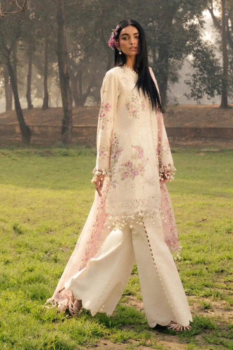 Sana Safinaz | Luxury Lawn 25 | White | Unstitched | Festive wear | 001A-3CT | 3pc set. - Image 2