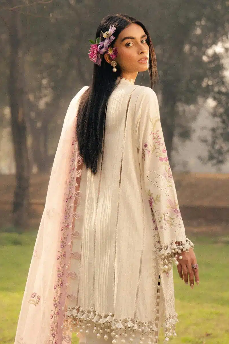 Sana Safinaz | Luxury Lawn 25 | White | Unstitched | Festive wear | 001A-3CT | 3pc set. - Image 3