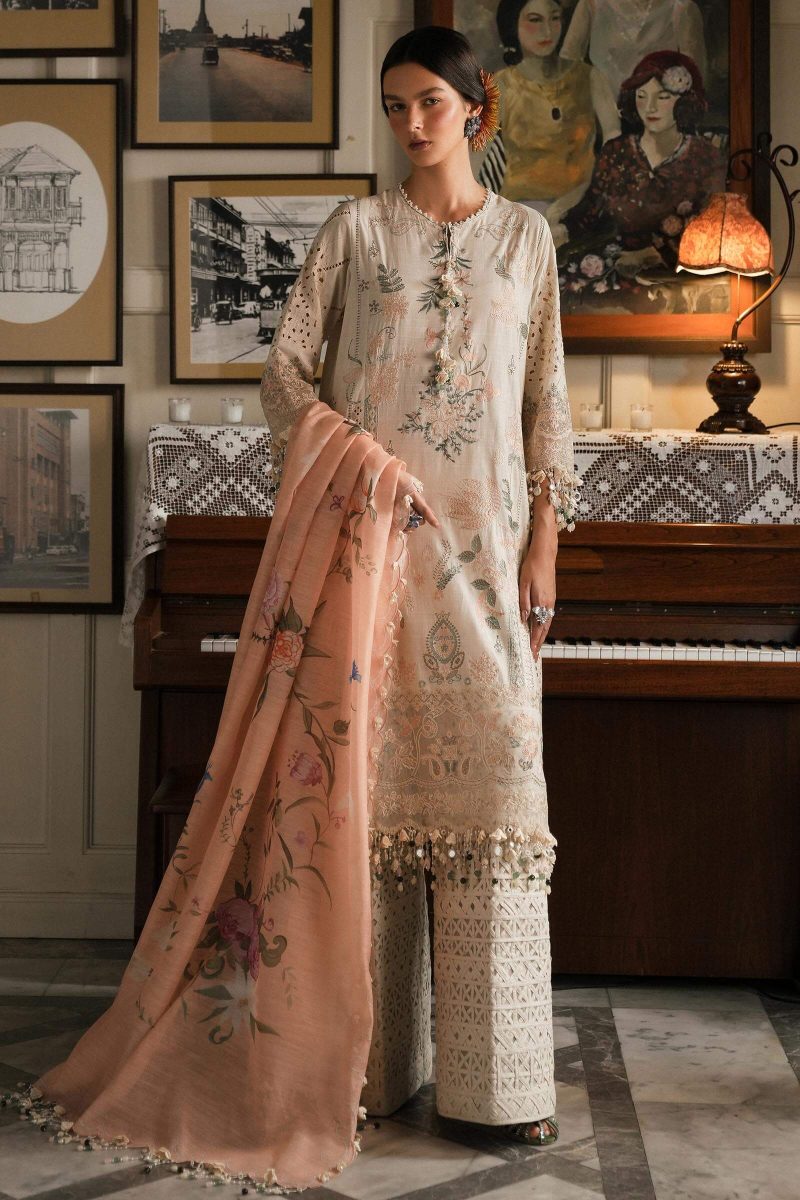 Sana Safinaz | Luxury Lawn 25 | Peach | Unstitched | Festive wear | 003A-3DI | 3pc set. - Image 2