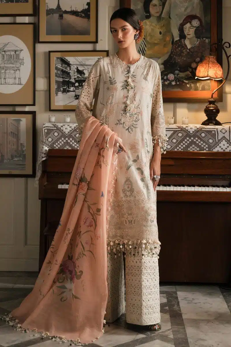 Sana Safinaz | Luxury Lawn 25 | Peach | Unstitched | Festive wear | 003A-3DI | 3pc set. - Image 2