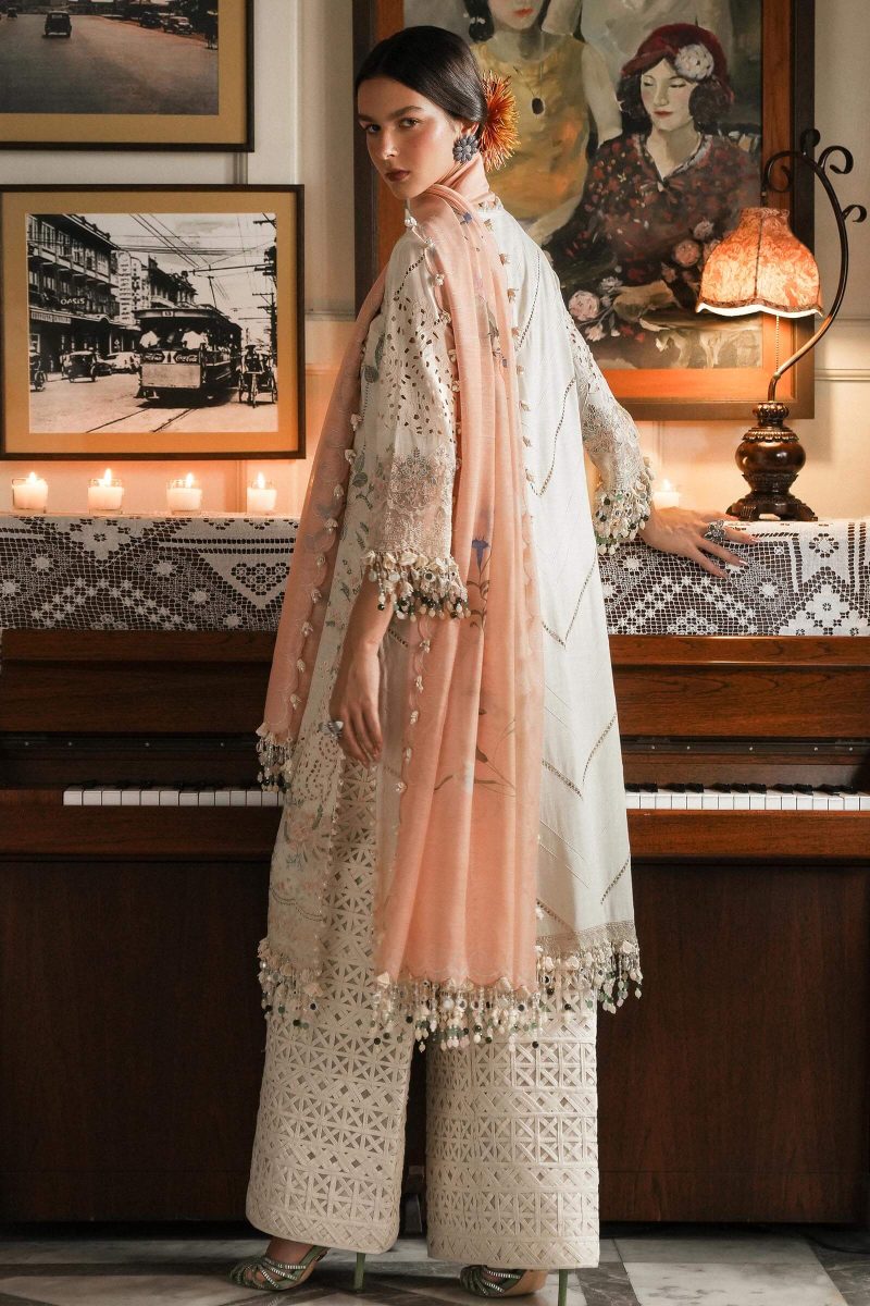 Sana Safinaz | Luxury Lawn 25 | Peach | Unstitched | Festive wear | 003A-3DI | 3pc set. - Image 3