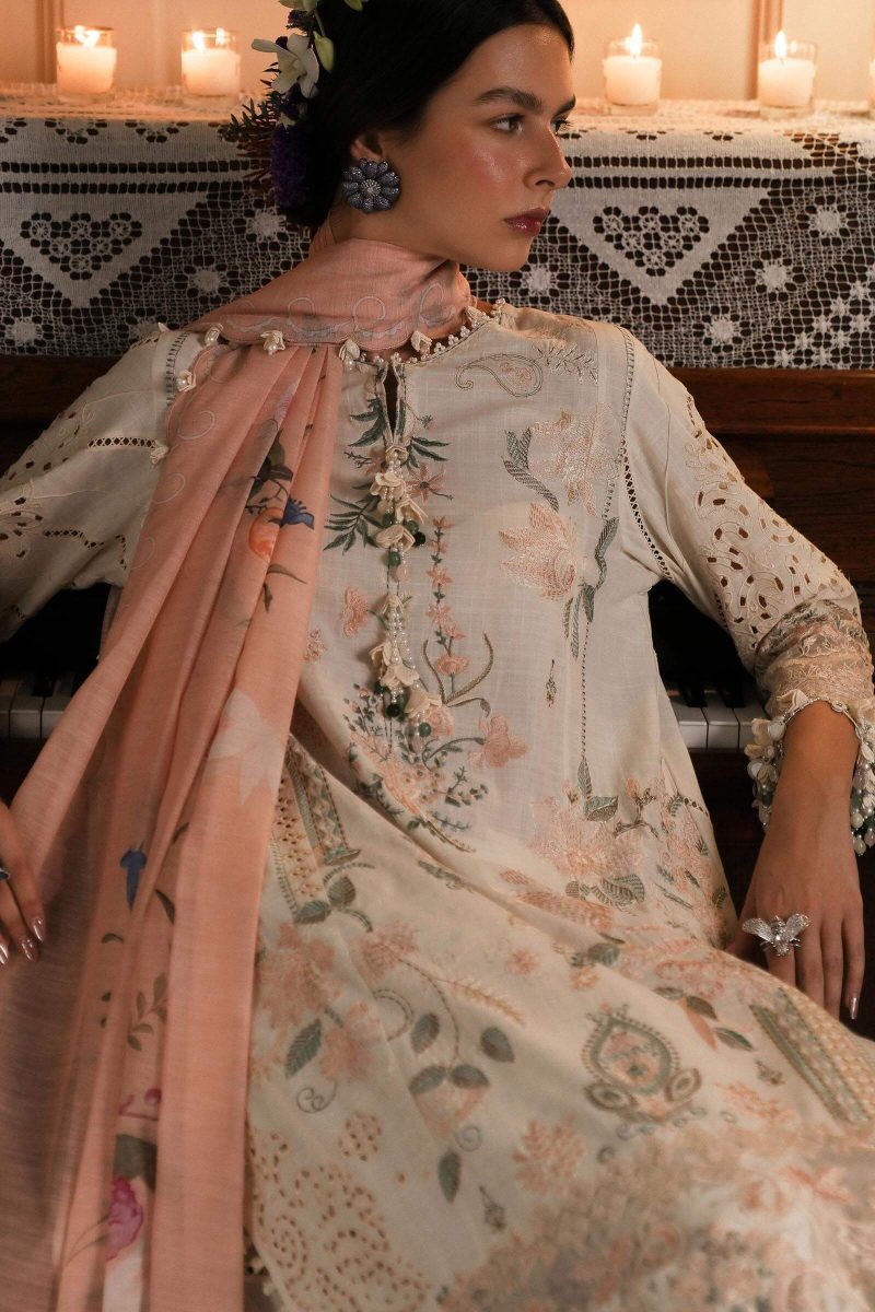 Sana Safinaz | Luxury Lawn 25 | Peach | Unstitched | Festive wear | 003A-3DI | 3pc set. - Image 4
