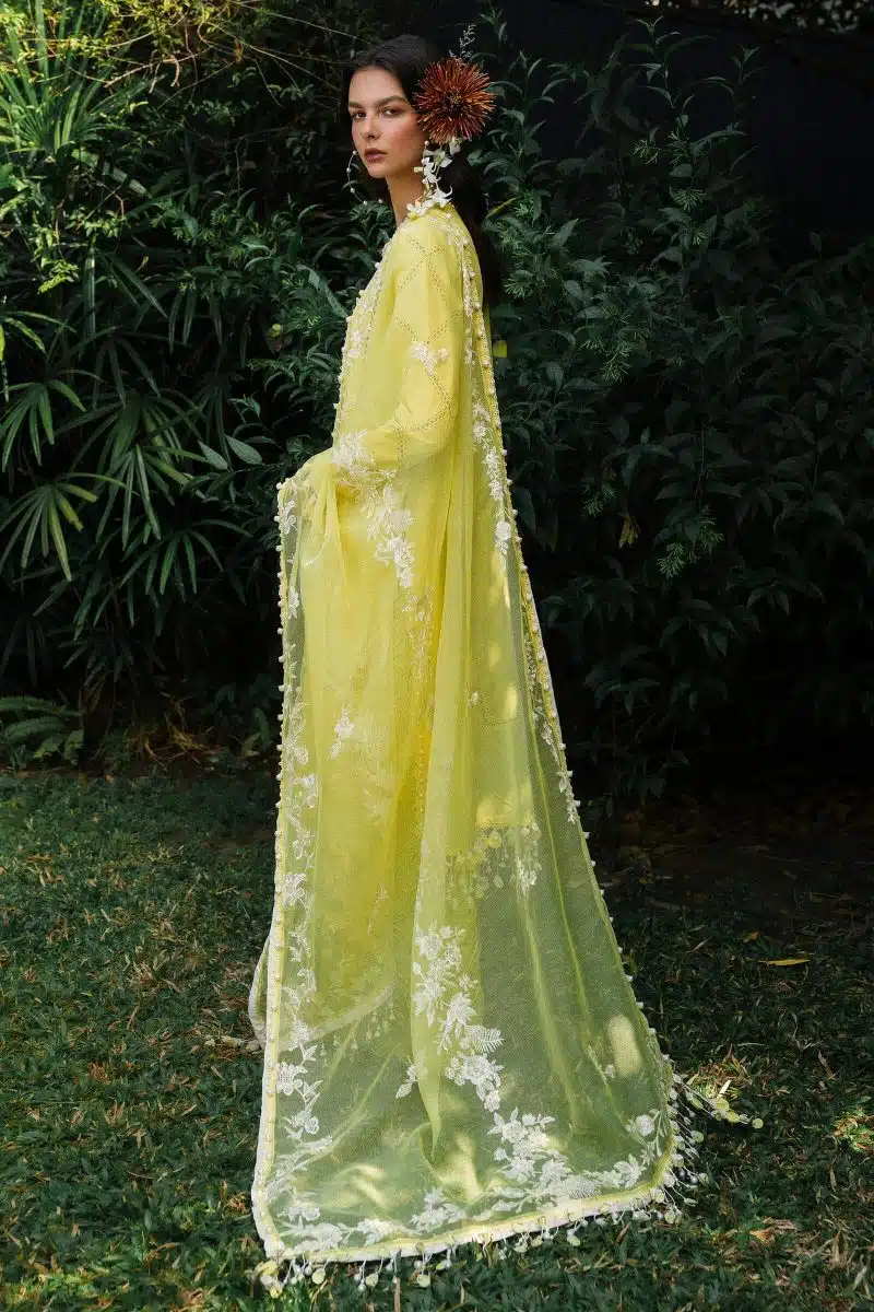 Sana Safinaz | Luxury Lawn 25 | Yellow | Unstitched | Festive wear | 005B-3CT | 3pc set. - Image 2