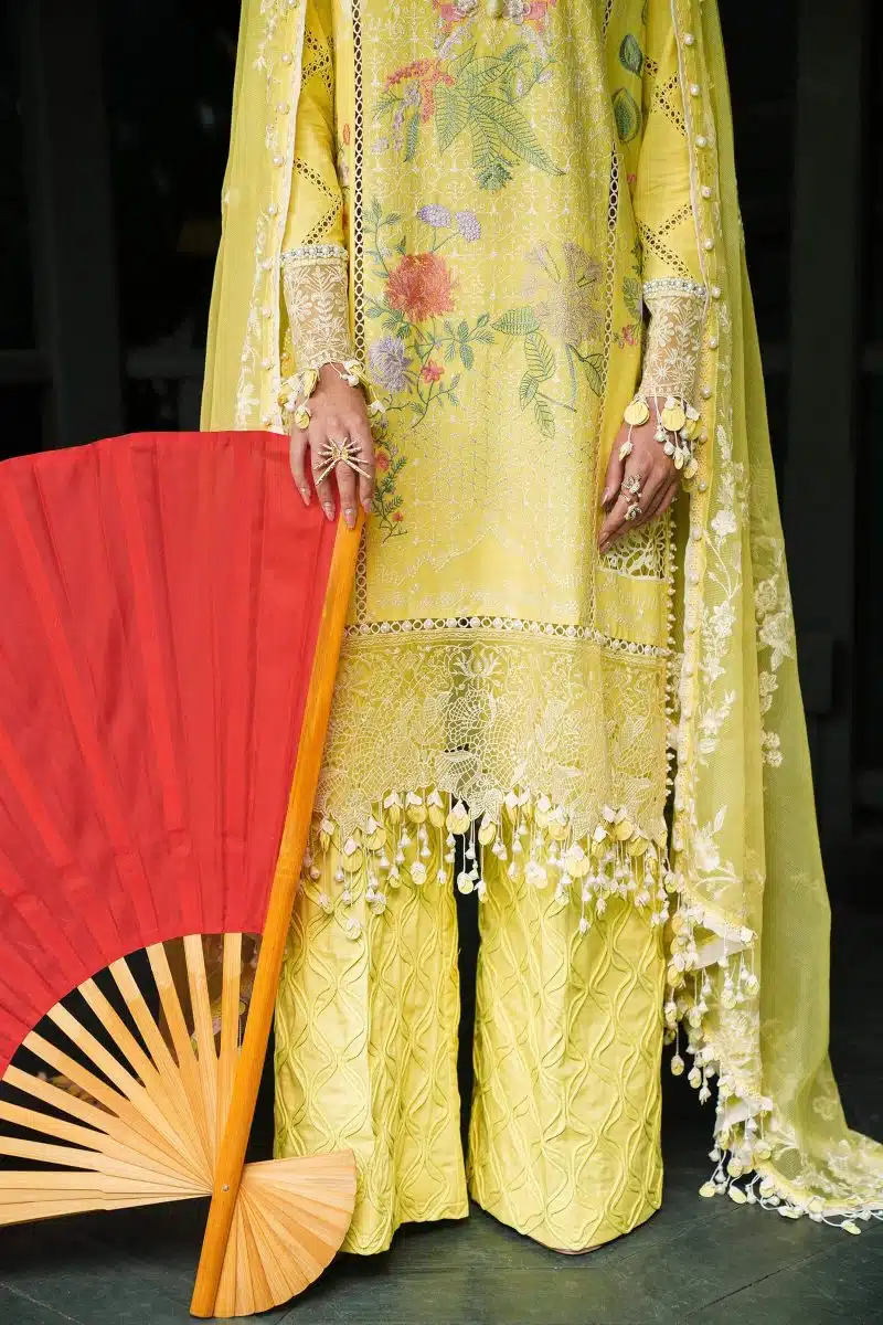 Sana Safinaz | Luxury Lawn 25 | Yellow | Unstitched | Festive wear | 005B-3CT | 3pc set. - Image 3