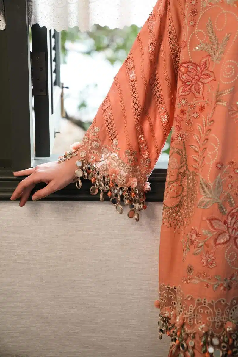 Sana Safinaz | Luxury Lawn 25 | Orange | Unstitched | Festive wear | 007A-3CT | 3pc set. - Image 4