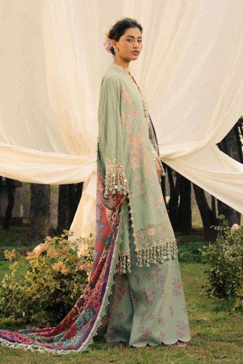 Sana Safinaz | Luxury Lawn 25 | C green | Unstitched | Festive wear | 007B-3CT | 3pc set. - Image 3