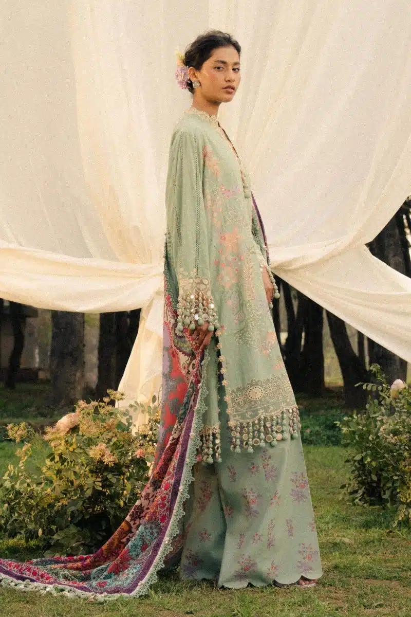 Sana Safinaz | Luxury Lawn 25 | C green | Unstitched | Festive wear | 007B-3CT | 3pc set. - Image 3
