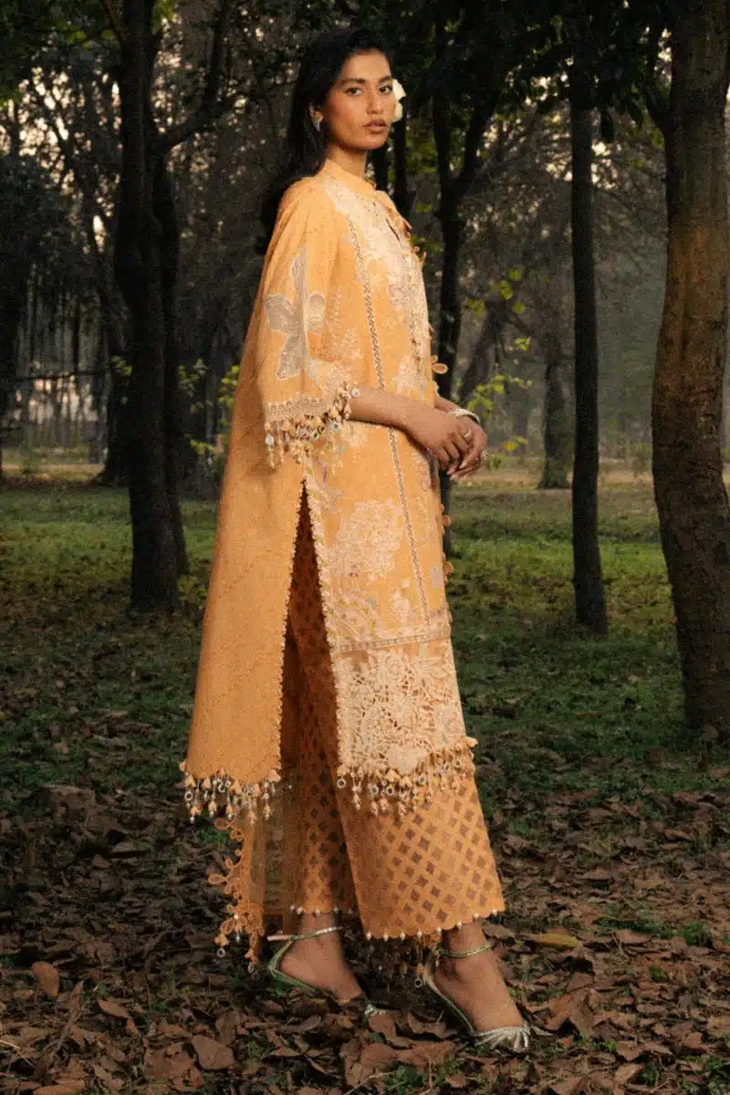 Sana Safinaz | Luxury Lawn 25 | Light orange | Unstitched | Festive wear | 008B-3CT | 3pc set. - Image 3