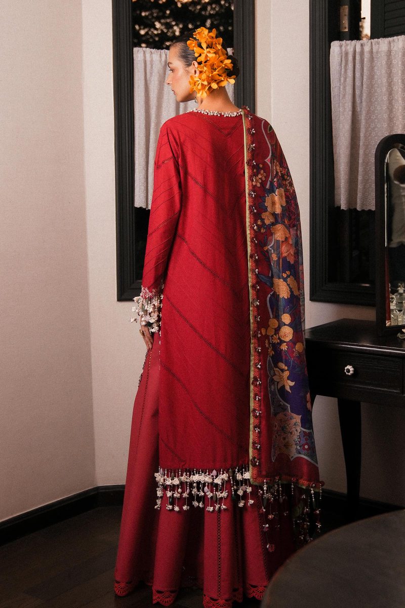 Sana Safinaz | Luxury Lawn 25 | Maroon | Unstitched | Festive wear | 009A-3DI | 3pc set. - Image 2